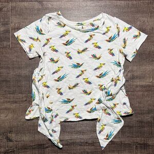 Meadow Rue for Anthropologie Pajaro bird print tie-waist cotton top.